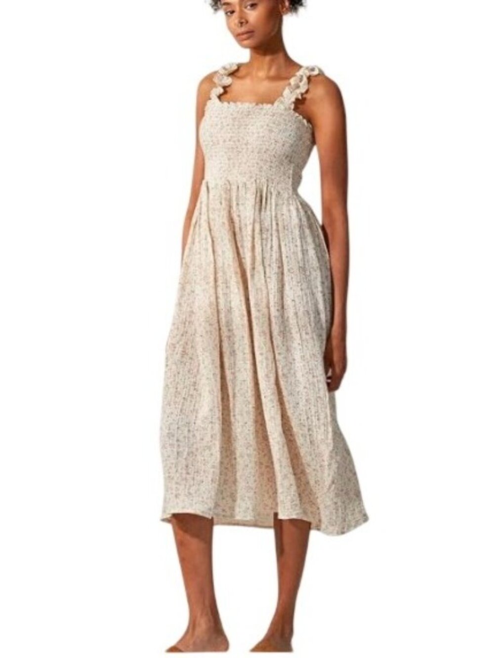 Nothing Fits But Dress Women M/L Peach Floral Classic Cotton Muslin Gauze Enola